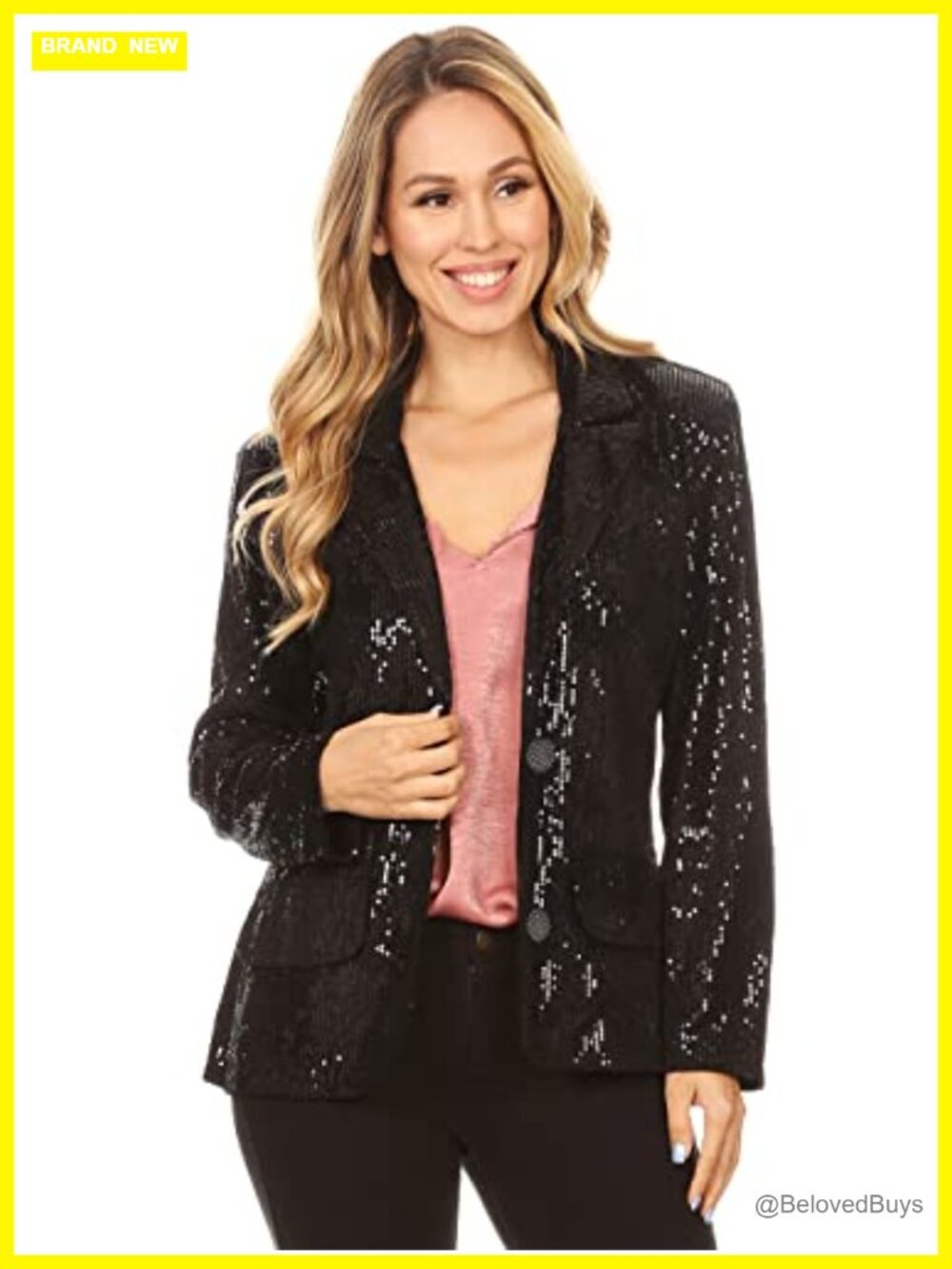 Sequin Open Front Blazer Long Sleeve Button Down Party Jacket